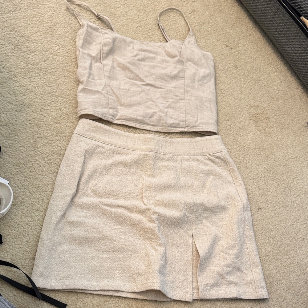 Beige Two-Piece Set with Skirt and Top